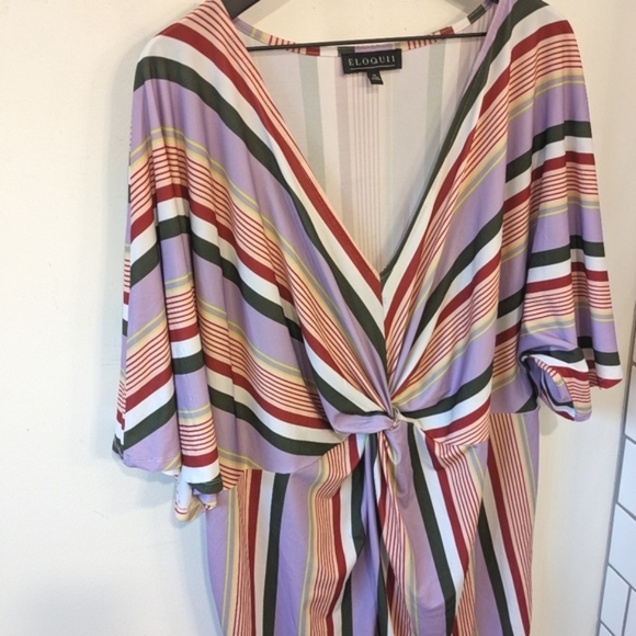 Eloquii Multicolored Stripe Twist Front V Neck Dress Size 24 - Picture 3 of 8